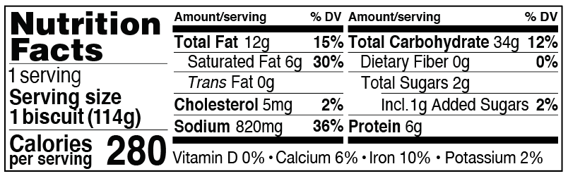 Nutrition Facts for Sausage and Gravy Stuffed Biscuit