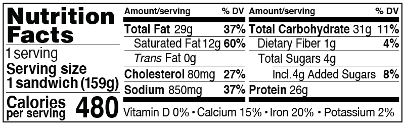 Nutrition Facts for Flame Broiled Cheeseburger