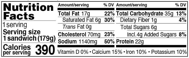 Nutrition Facts for Buffalo Chicken Sandwich