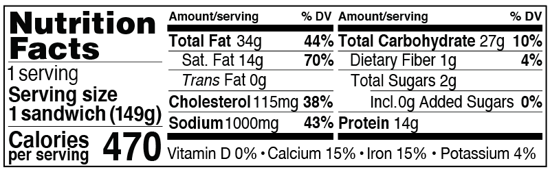 Nutrition Facts for Sausage, Egg and Cheese Biscuit