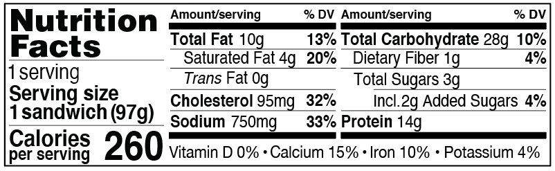 Nutrition Facts for Applewood Bacon Gouda on Ciabatta
