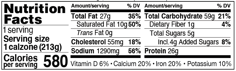 Nutrition Facts for Sausage and Pepperoni Calzone