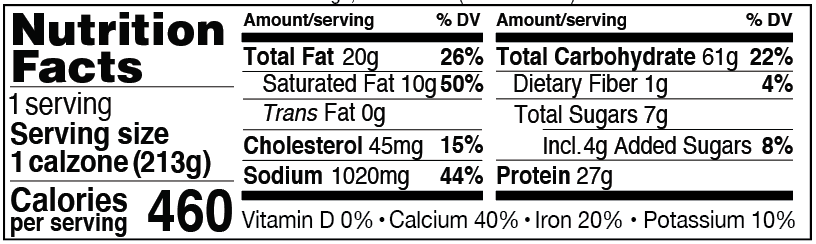 Nutrition Facts for Four Cheese Calzone